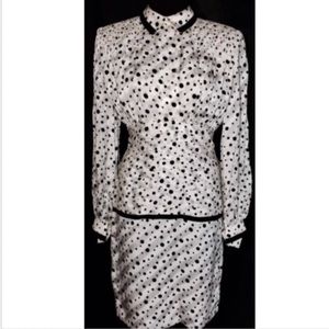 GALANOS Silk Polka Dot Stripe Empire Waist Dress⭐️